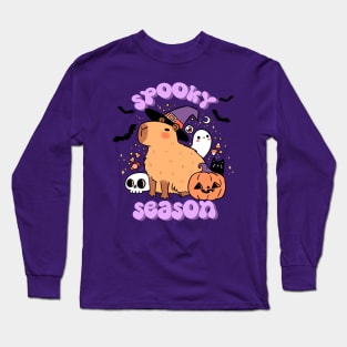 Spooky season a cute capybara ready for halloween Long Sleeve T-Shirt